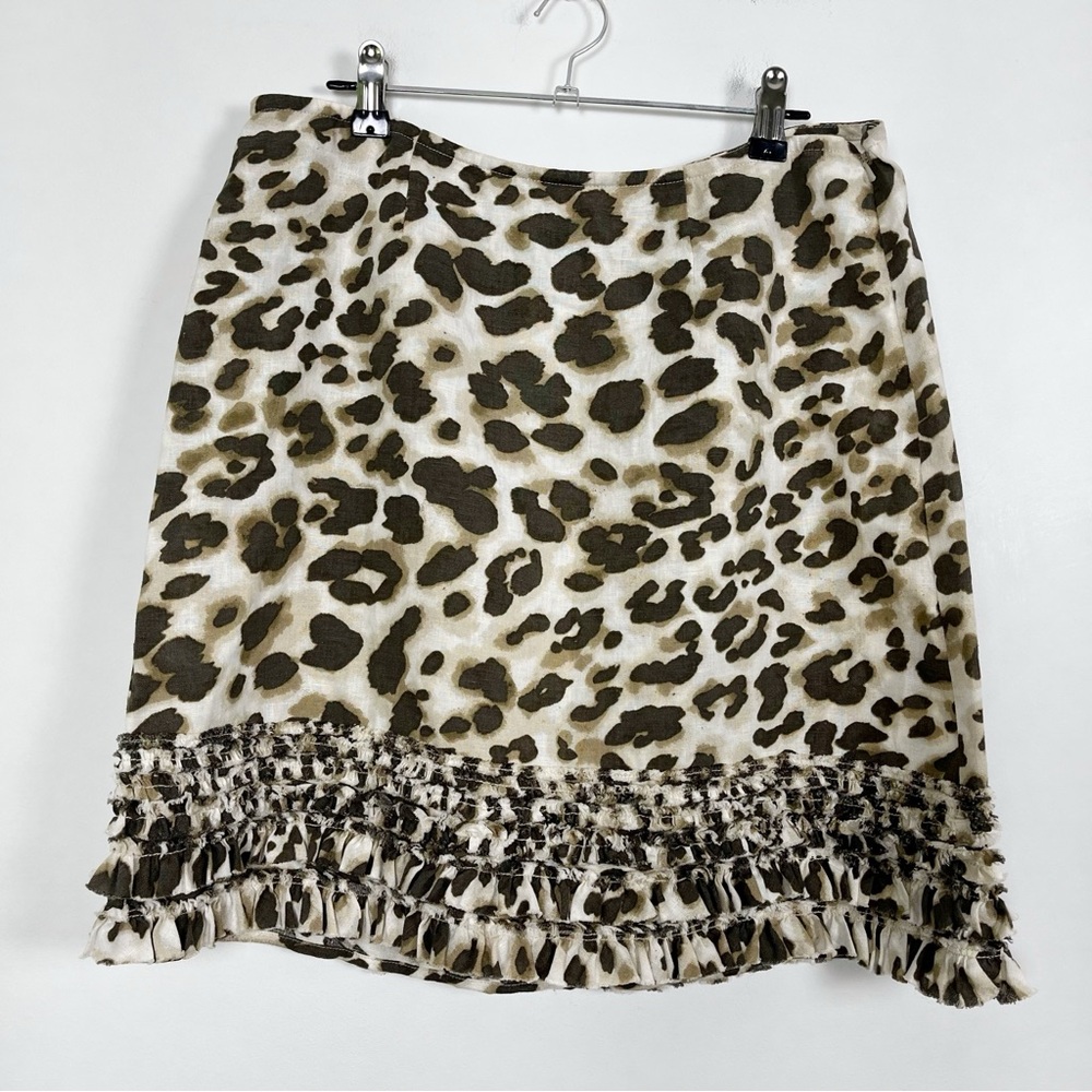 Tommy Bahama Tan and Brown Leopard Print Linen Ruffled Mini Skirt Size 8